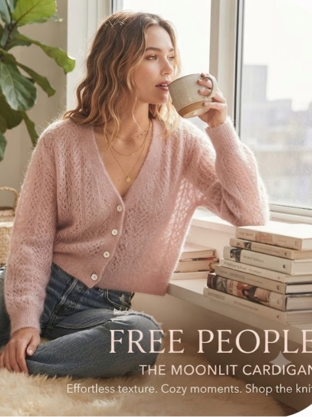 Free People Blush Pink V-Neck Textured Cardigan